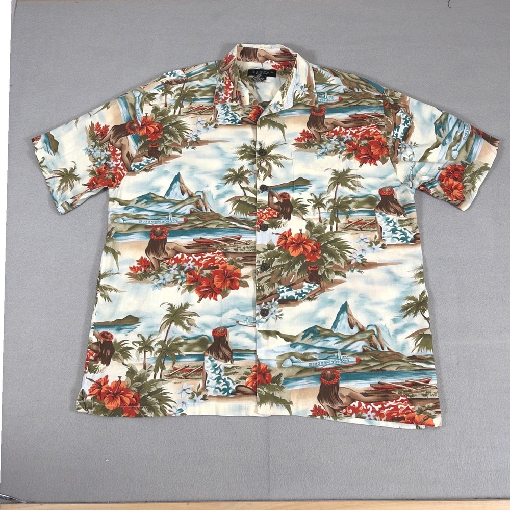 Cactus Black Label Mens Large Hawaiian Shirt Tropical Hula‎ Dancer Cotton Rayon